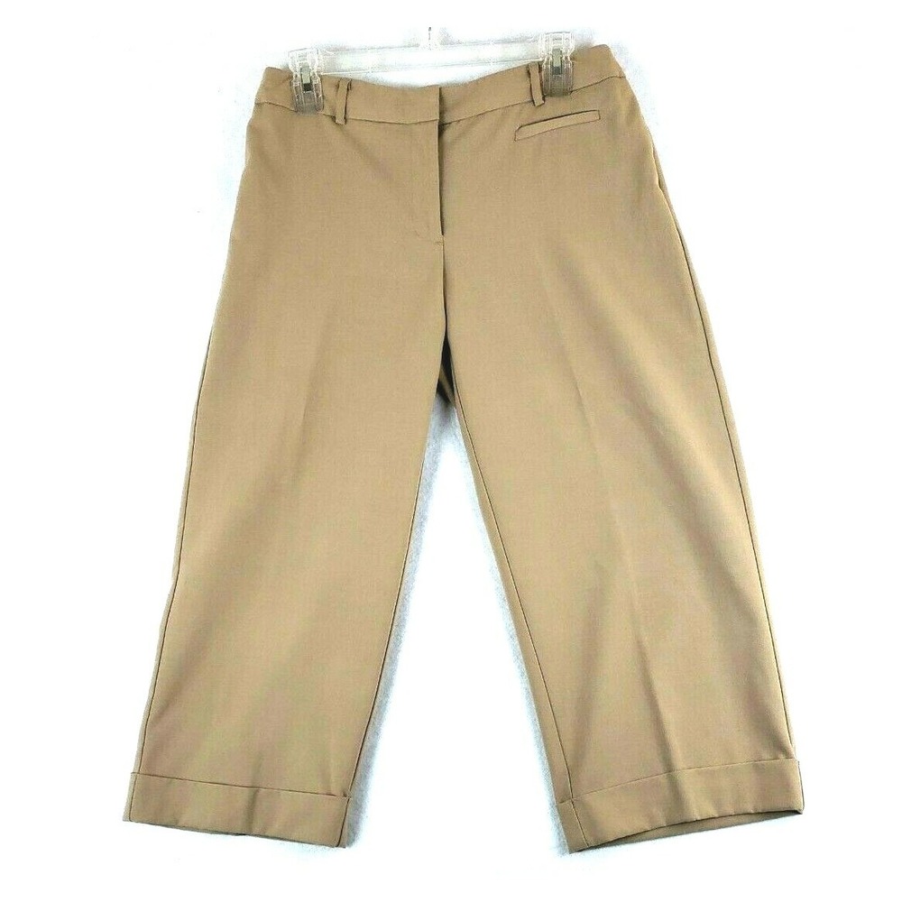 George Women 8 Capri Pants Beige Cuffed Stretch Flat Front GL183100 Business